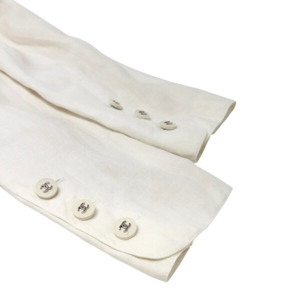 CHANEL Vintage 96P CC Mark Logo Jacket Silver Button #38 White Linen [106330] - Picture 9 of 11